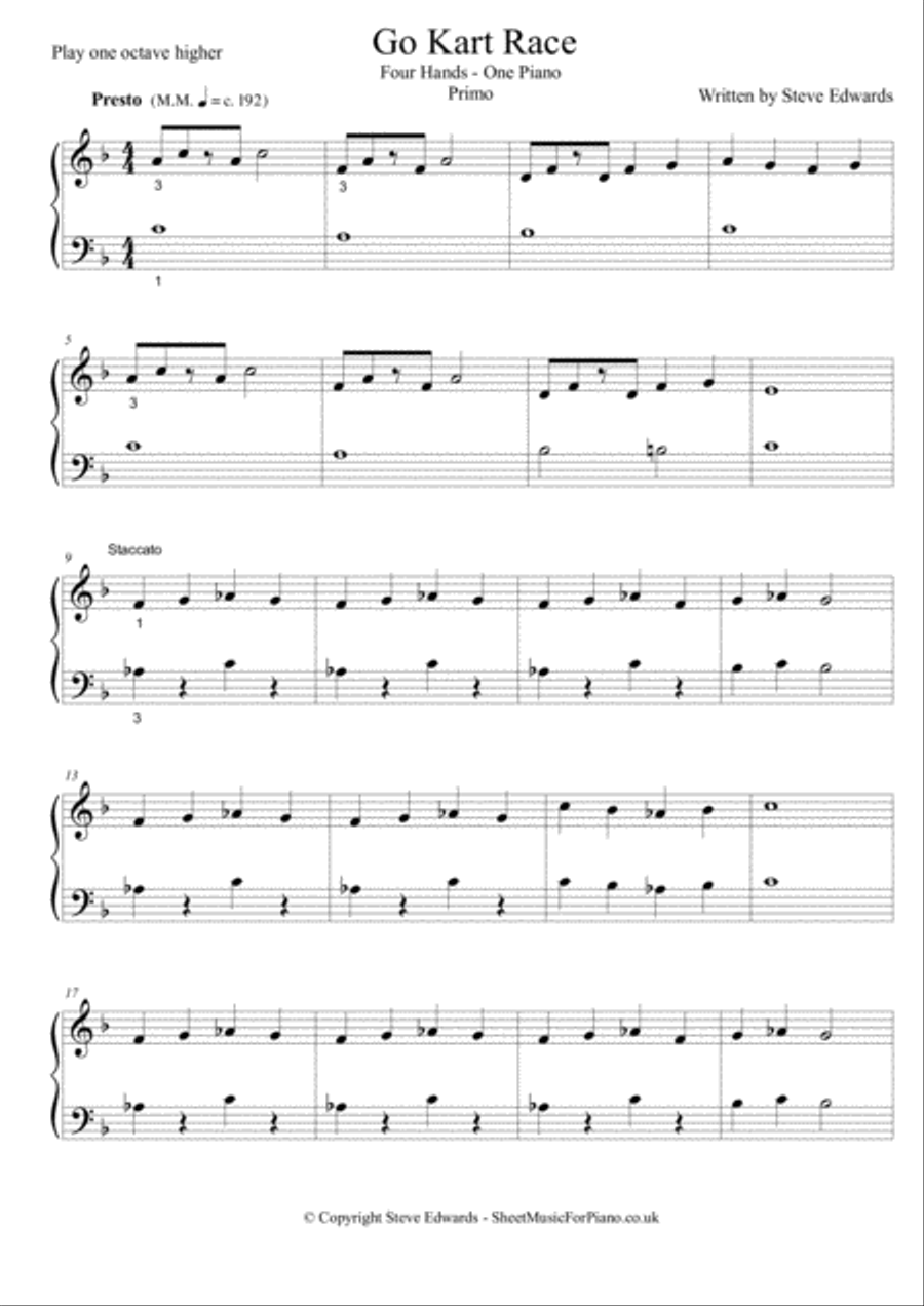 Go Kart Race - Four Hands - One Piano - Easy to Moderate 1 Piano, 4-Hands scores gallery preview page 3