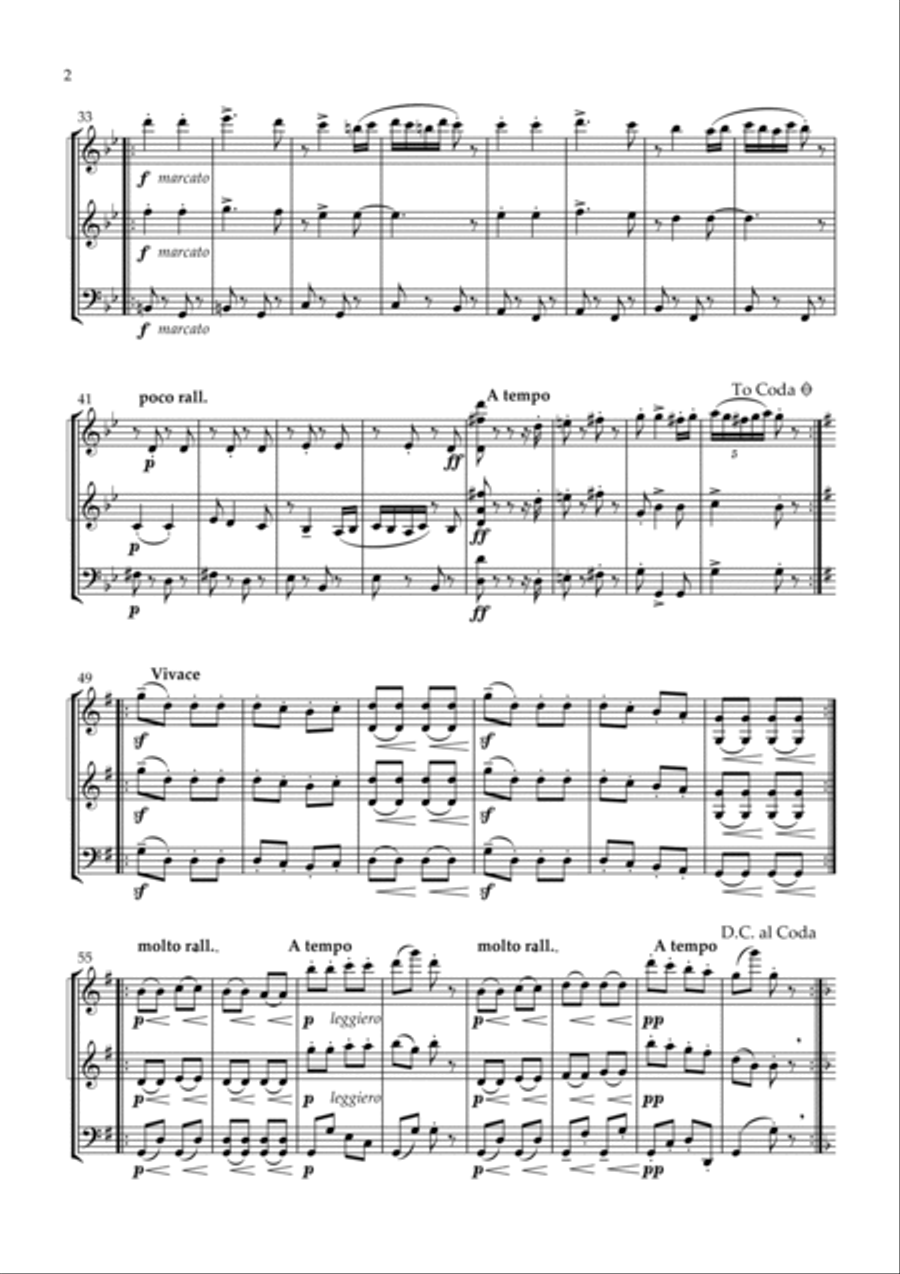 Brahms Hungarian Dance No. 5 in G Minor for String trio String Trio scores gallery preview page 2