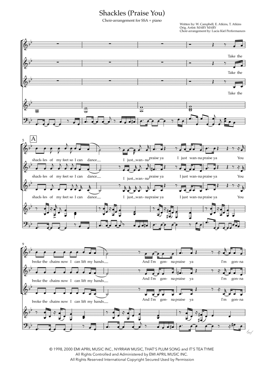 Shackles (praise You) SSA scores gallery preview page 1