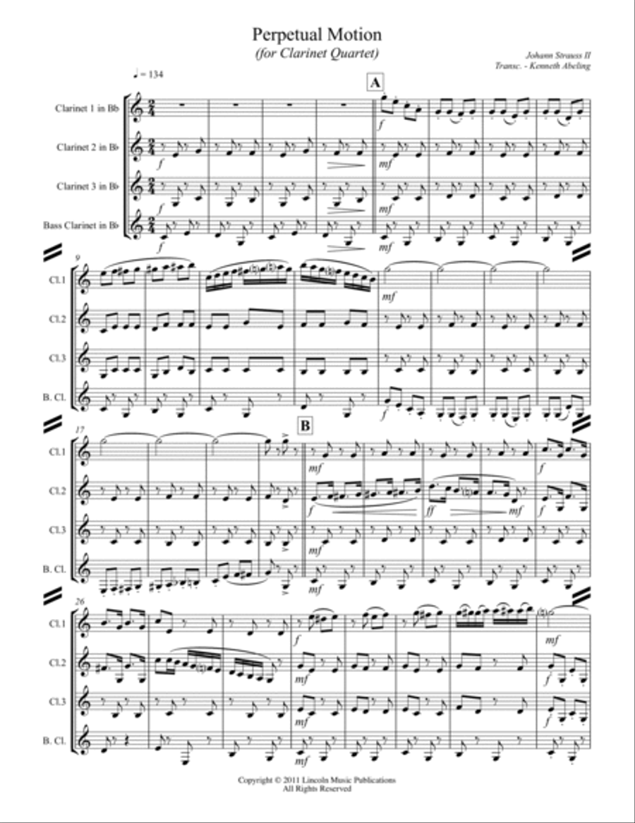 Strauss II - Perpetual Motion (for Clarinet Quartet) Clarinet Quartet scores gallery preview page 2