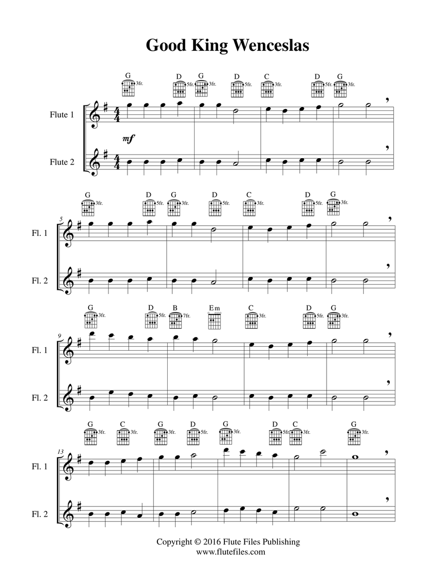 Good King Wenceslas - Flute Duet with Guitar Chords Flute Duet scores gallery preview page 3