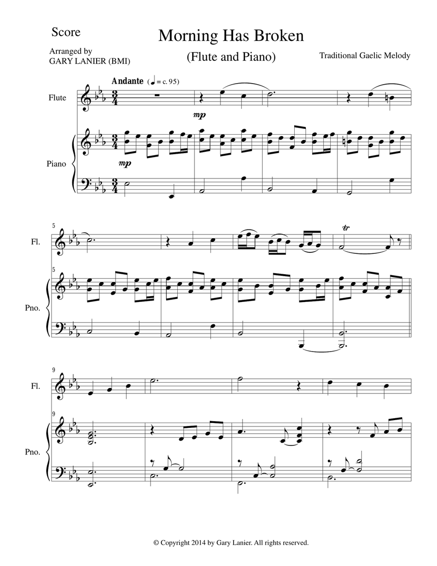 Gary Lanier: 3 BEAUTIFUL HYMNS, Set 2 (Duets for Flute & Piano) Woodwind Duet scores gallery preview page 2