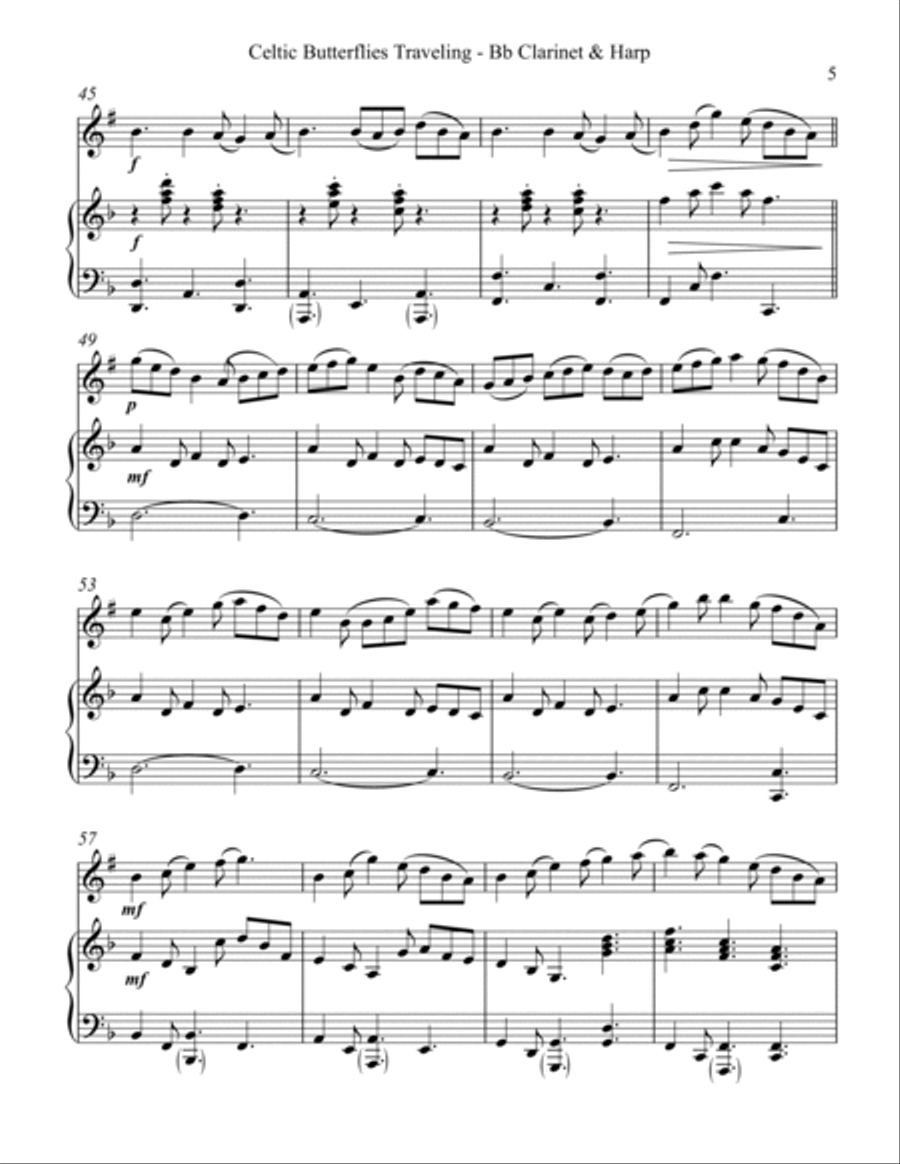Celtic Butterflies Traveling, Duet for Bb Clarinet and Harp image number null