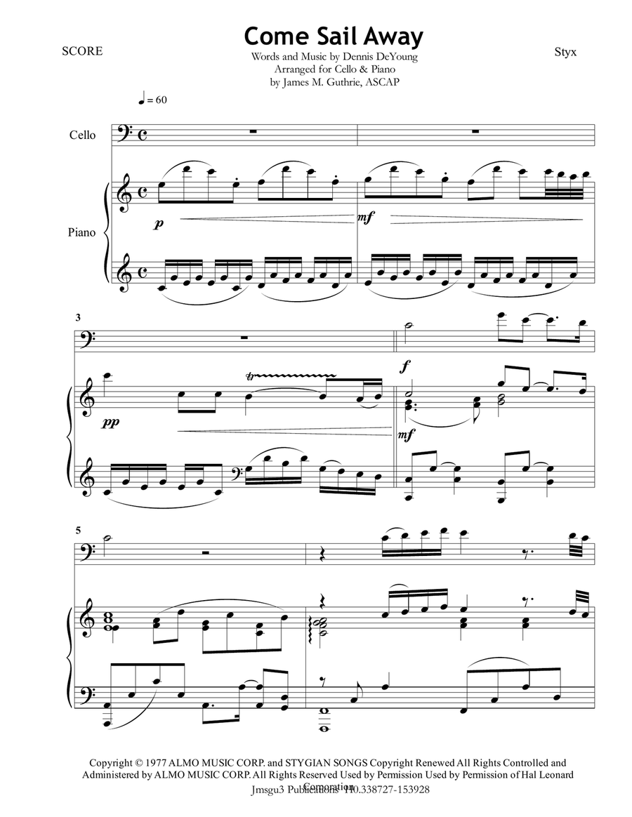 Come Sail Away Piano scores gallery preview page 1