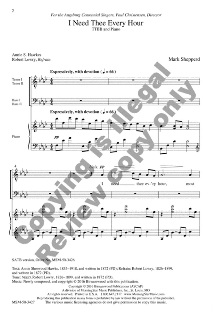 I Need Thee Every Hour TTBB scores gallery preview page 2