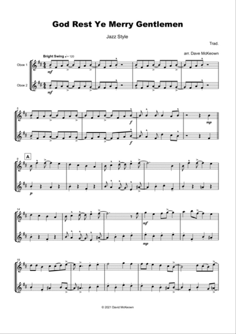 God Rest Ye Merry Gentlemen, Jazz Style, for Oboe Duet Woodwind Duet scores gallery preview page 2