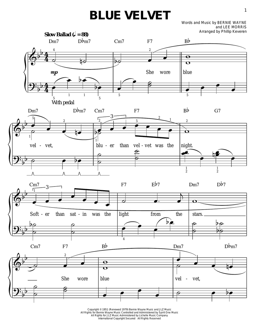 Blue Velvet (arr. Phillip Keveren) Easy Piano scores gallery preview page 1