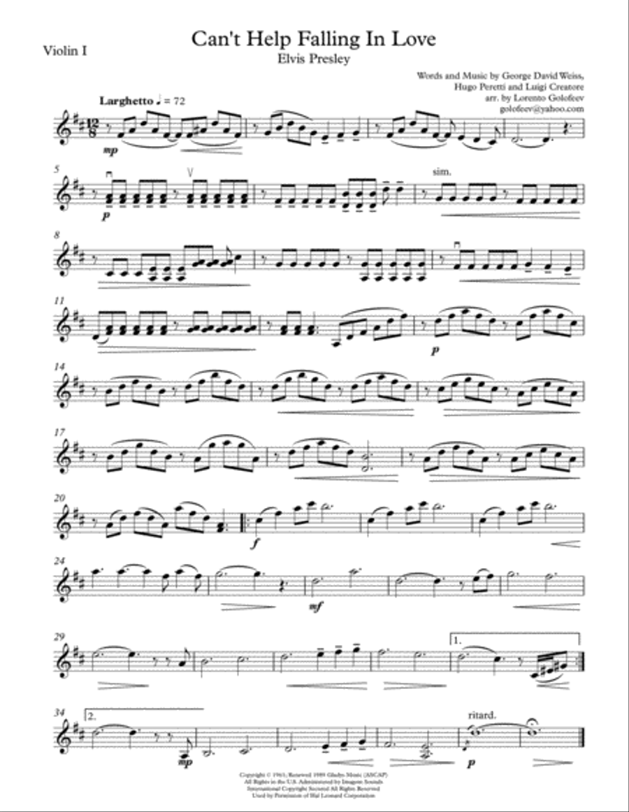 Can't Help Falling In Love String Trio scores gallery preview page 1