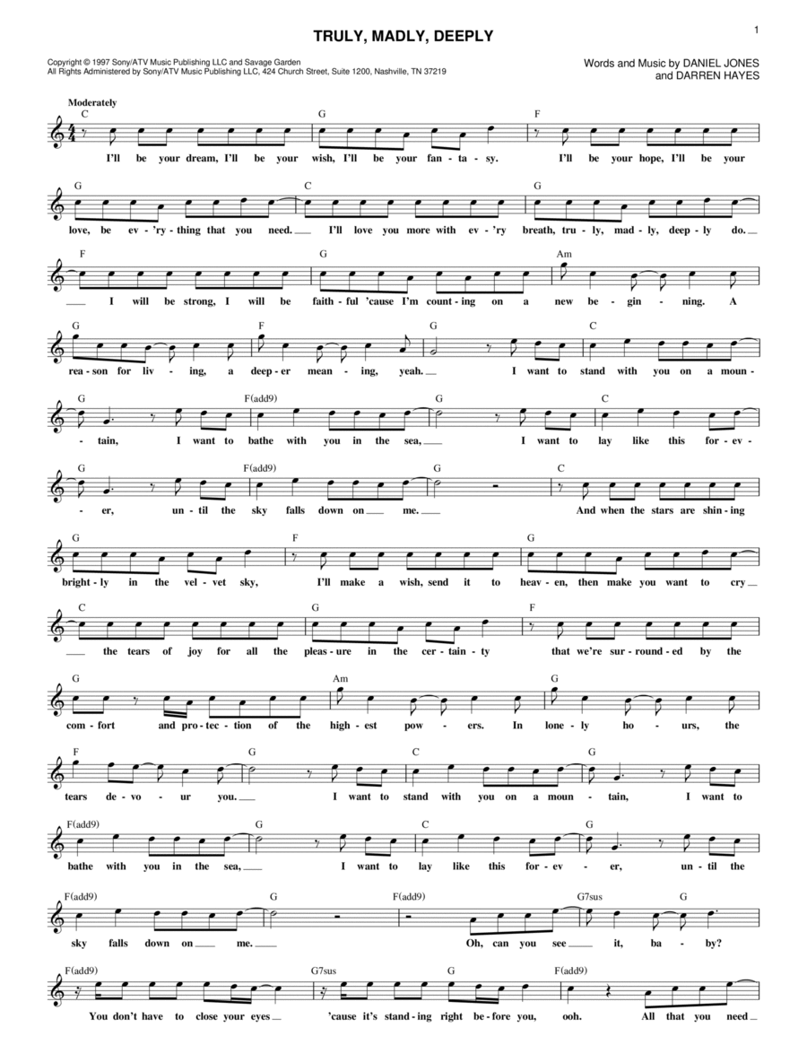 Truly, Madly, Deeply Piano scores gallery preview page 1