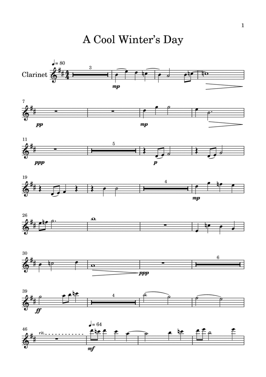 A Cool Winter’s Day-Clarinet Part