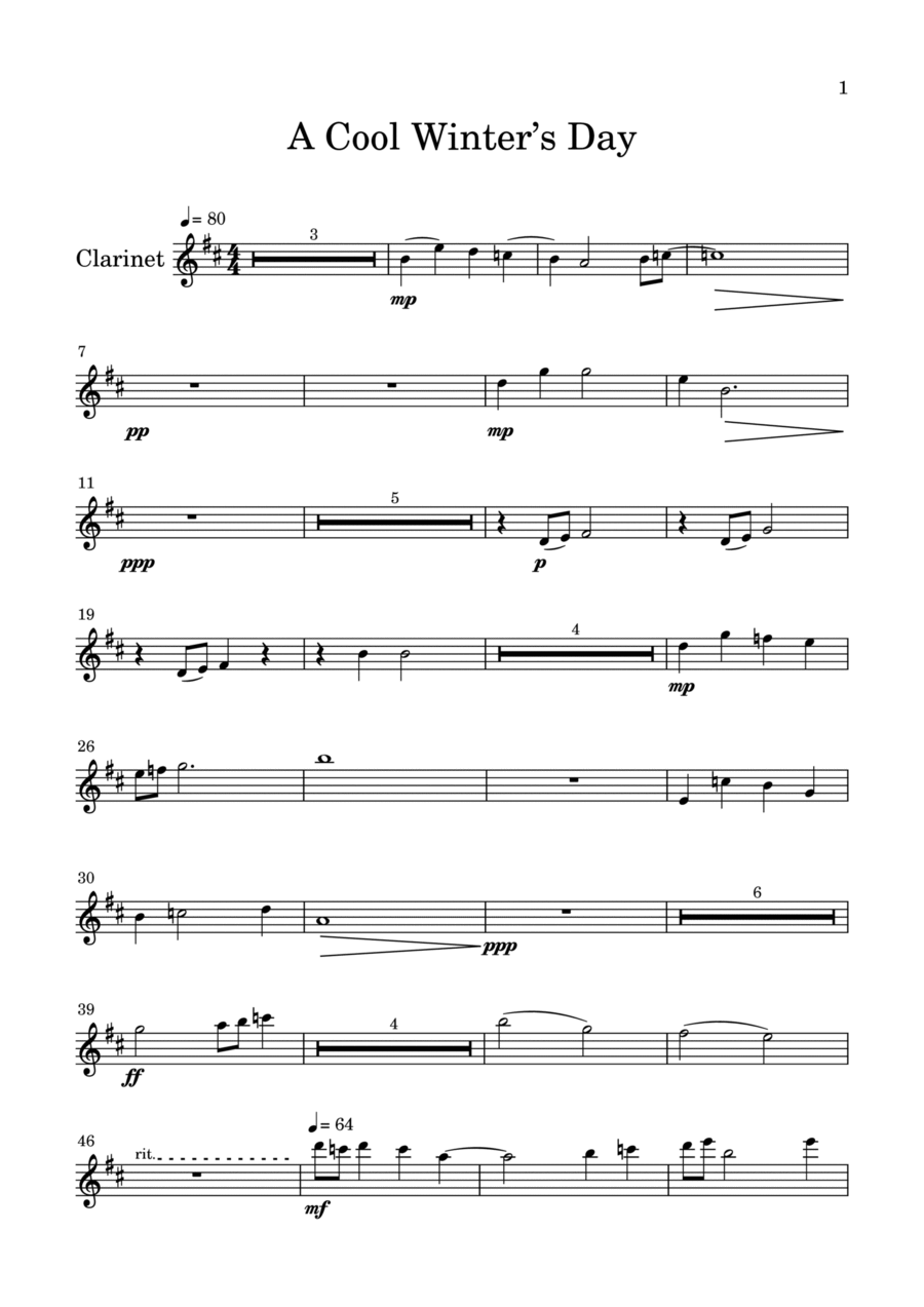 A Cool Winter’s Day-Clarinet Part Concert Band scores gallery preview page 1