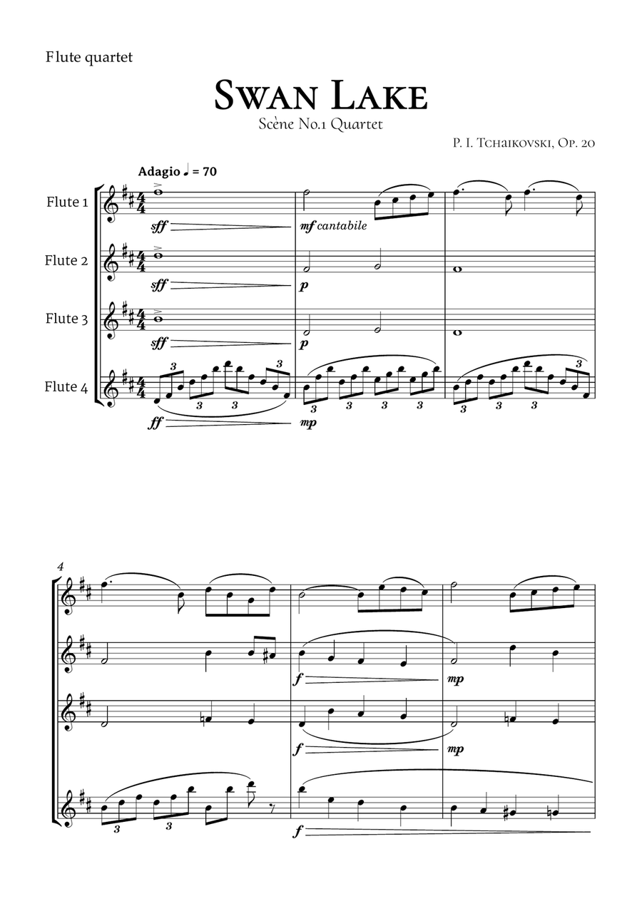 Swan Lake Tchaikovsky Flute Quartet Flute Quartet scores gallery preview page 2