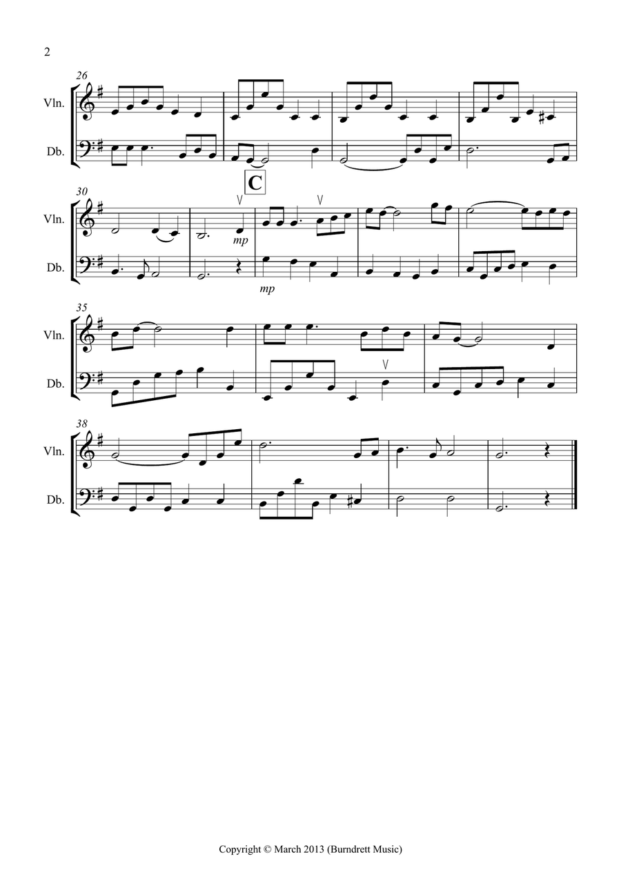 Shenandoah for Violin and Double Bass Duet String Duet scores gallery preview page 2