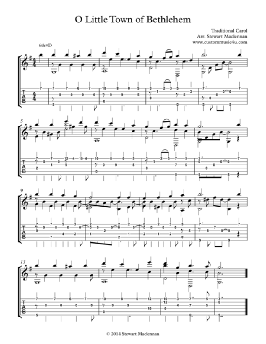 O Little Town of Bethlehem Guitar Tablature scores gallery preview page 1