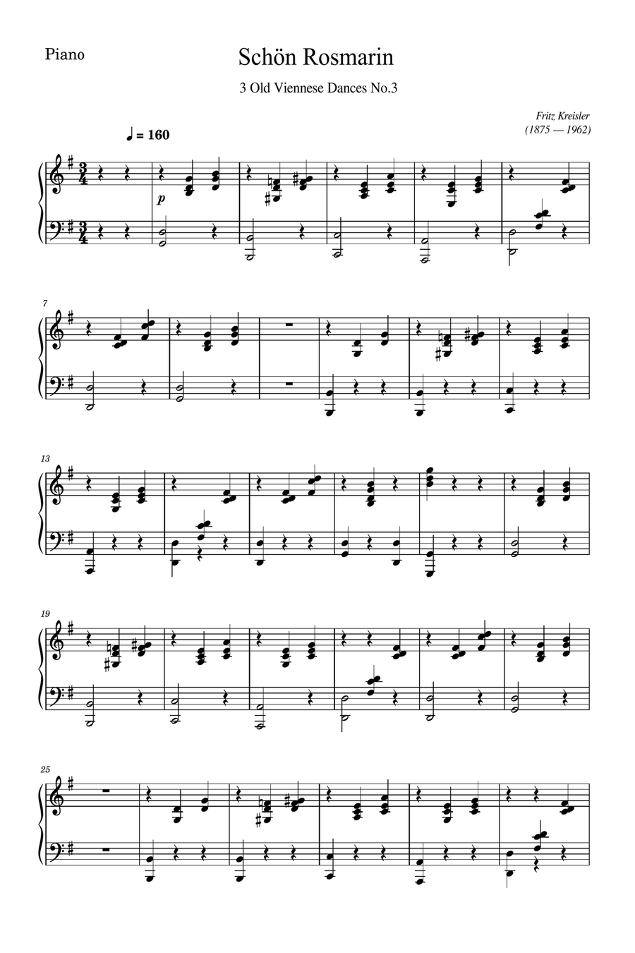 Fritz Kreisler - Schön Rosmarin - 3 Old Viennese Dances No.3 - for Violin and Piano Original Violin Solo scores gallery preview page 5