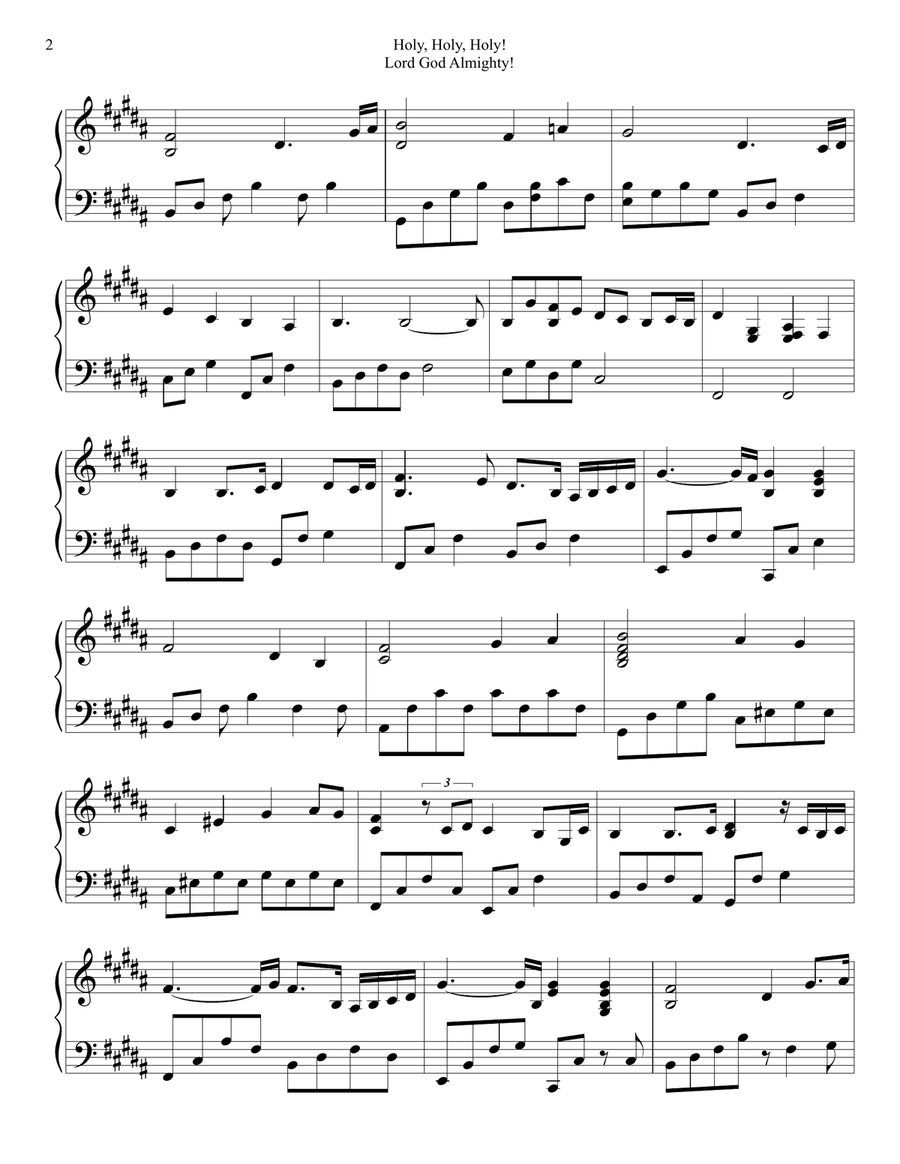 PIANO - Holy Holy Holy Lord God Almighty (Piano Hymns Sheet Music PDF) Piano Solo scores gallery preview page 2