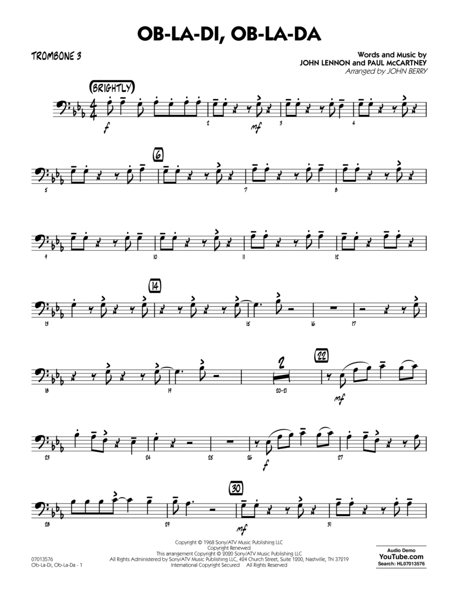 Ob-La-Di, Ob-La-Da (arr. John Berry) - Trombone 3