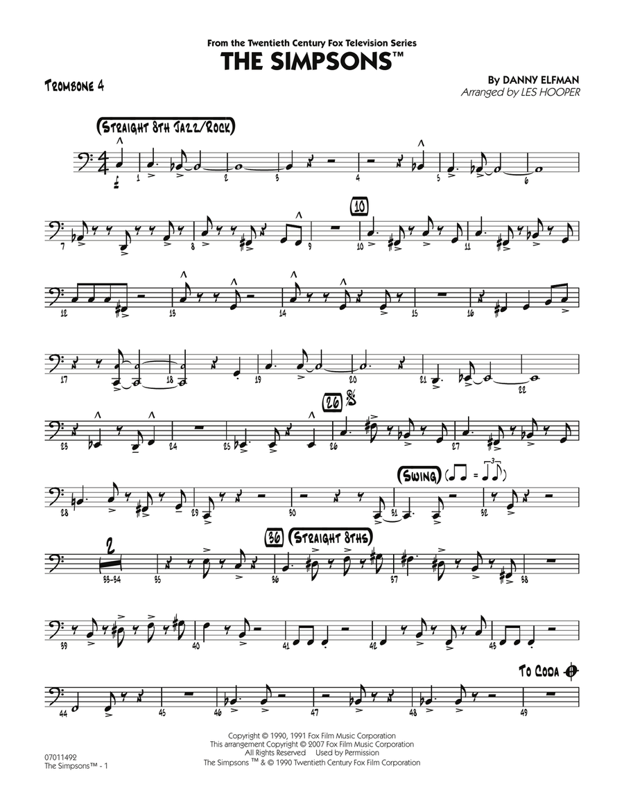 The Simpsons - Trombone 4 Jazz Ensemble scores gallery preview page 1