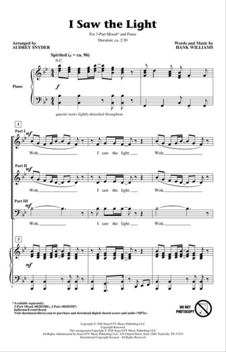 I Saw the Light 3-Part scores gallery preview page 5