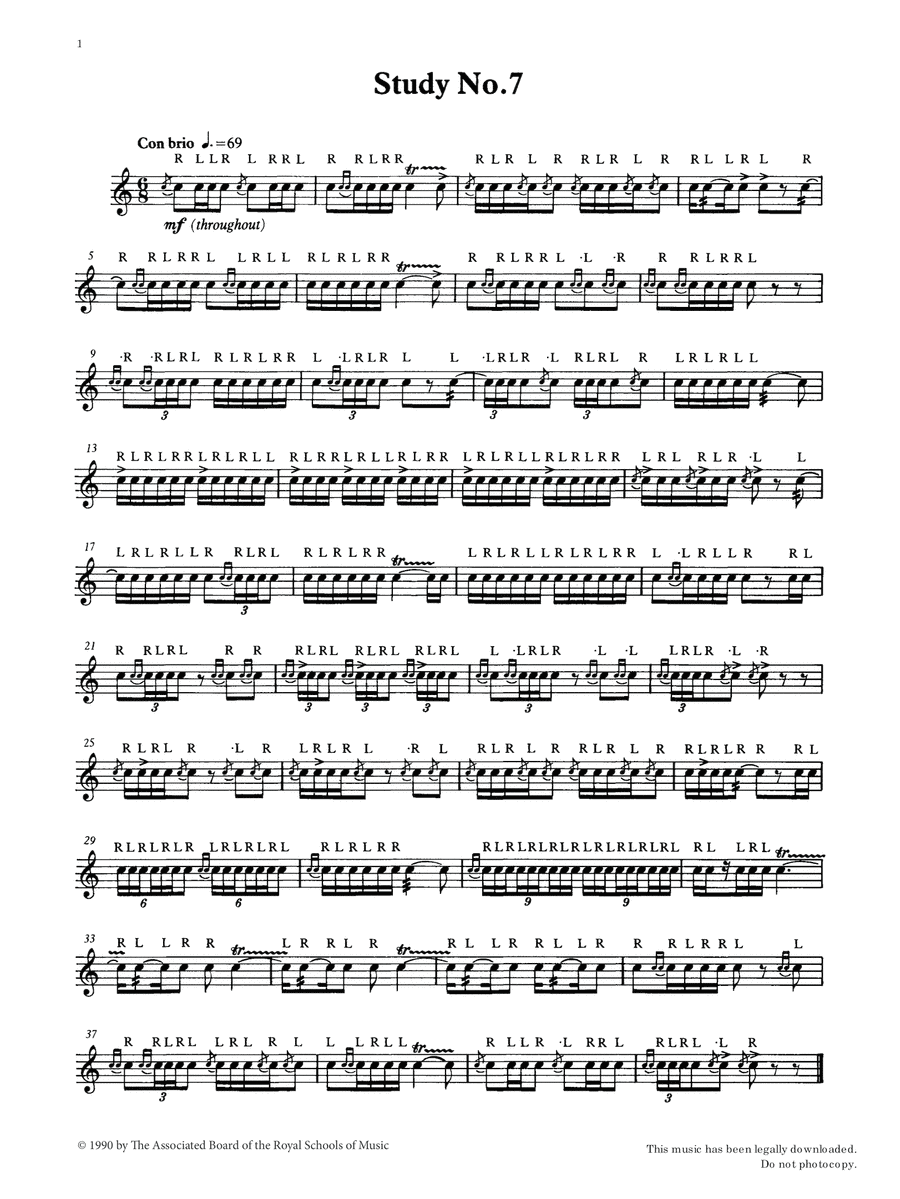 Study No.7 from Graded Music for Snare Drum, Book IV Percussion scores gallery preview page 1