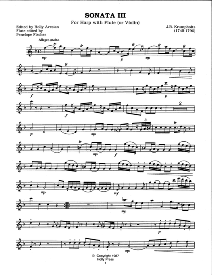 Sonata No. 3 for Harp and Flute (or Violin)