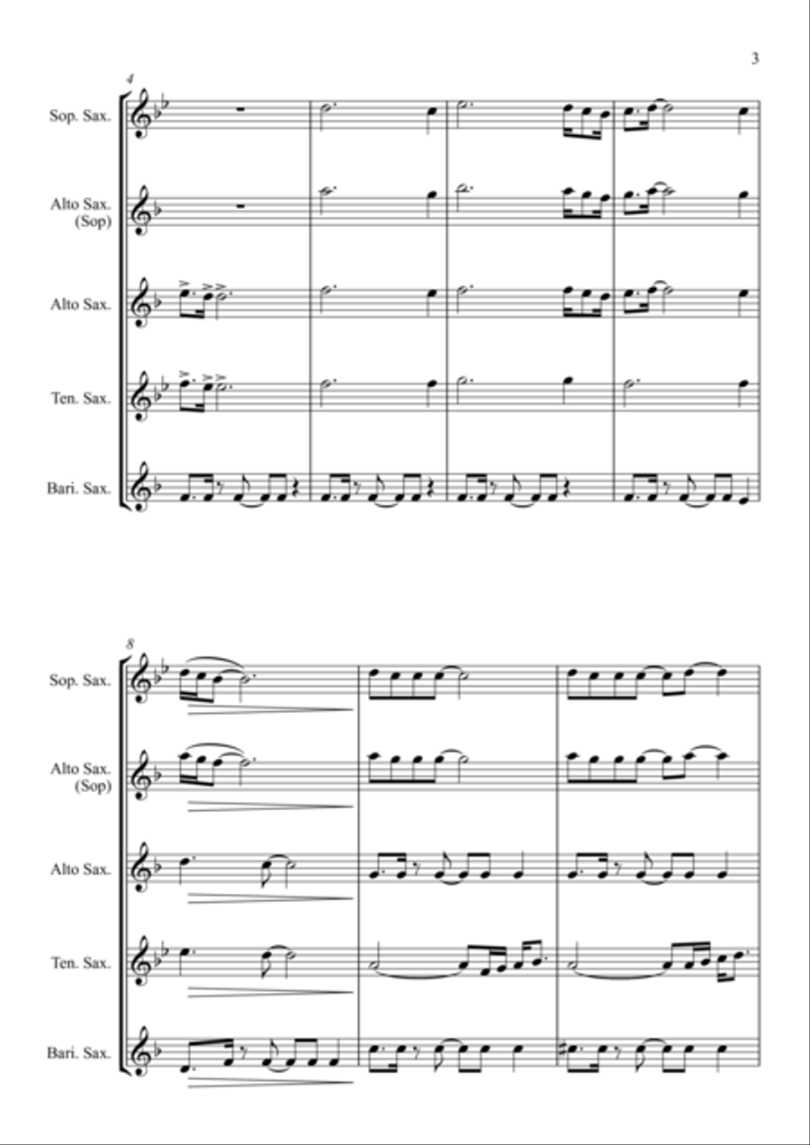 Dancing Queen Saxophone Quartet scores gallery preview page 3