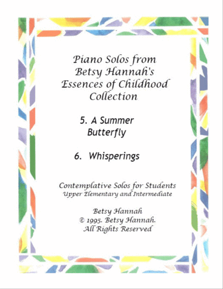 A Summer Butterfly and Whisperings : 2 piano solos by Betsy Hannah Piano Solo scores gallery preview page 1