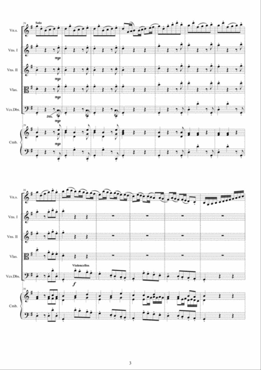 Vivaldi - Violin Concerto No.3 in G major Op.4 RV 301 for Violin solo, Strings and Cembalo Chamber Orchestra scores gallery preview page 3