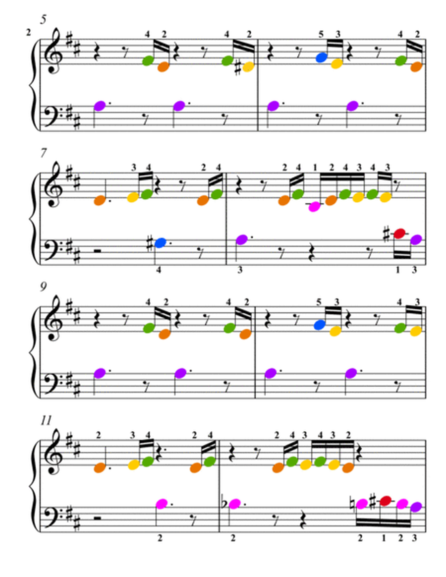 Decoration of the Christmas Tree Nutcracker Beginner Piano Sheet Music with Colored Notation