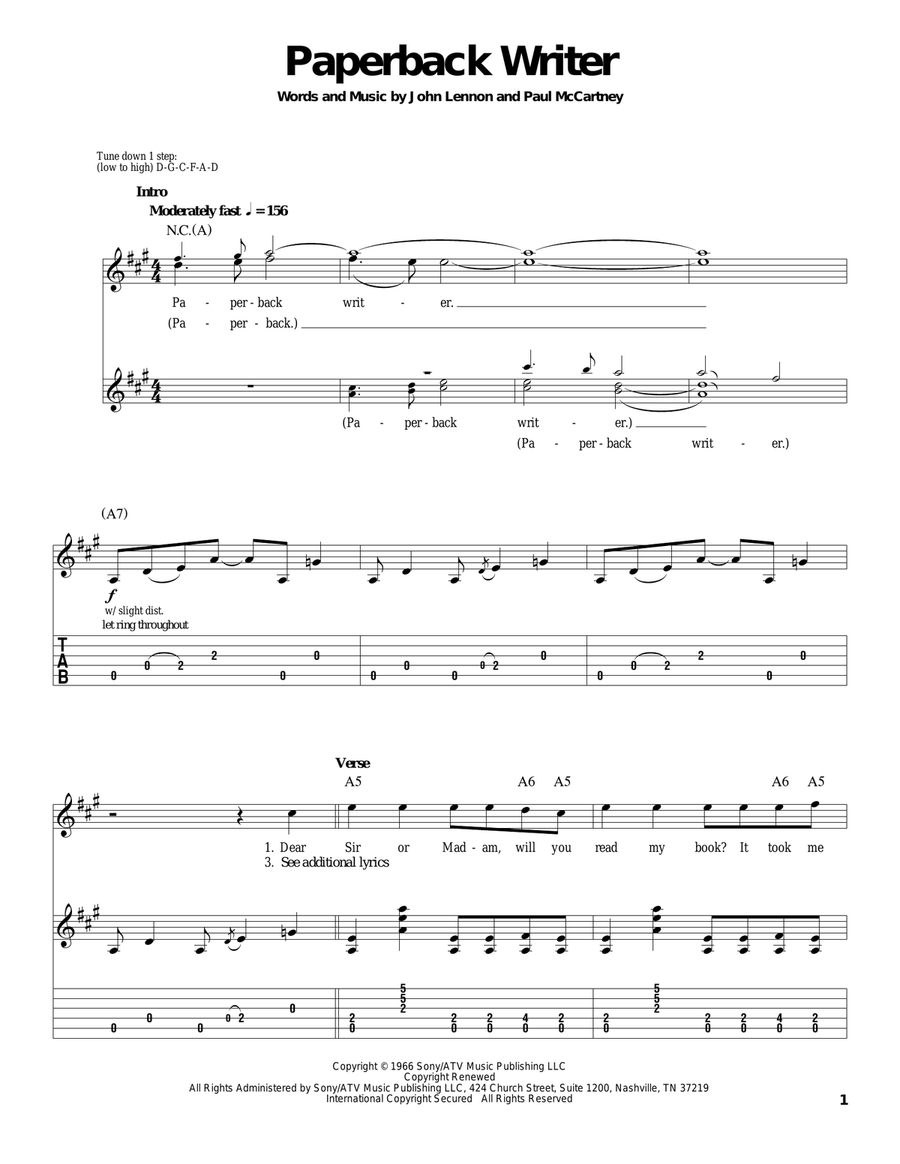 Paperback Writer Acoustic Guitar scores gallery preview page 1