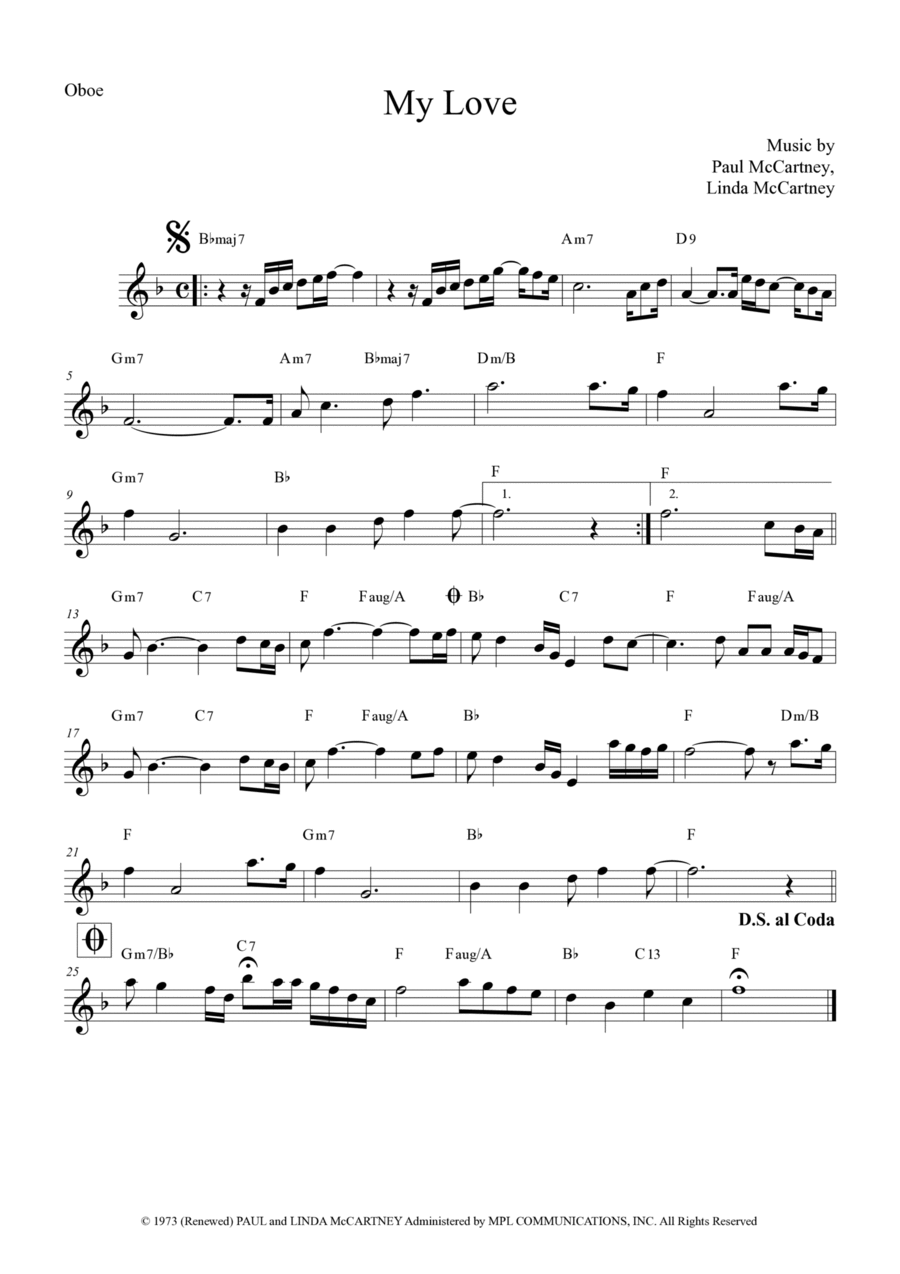My Love Oboe Solo scores gallery preview page 1