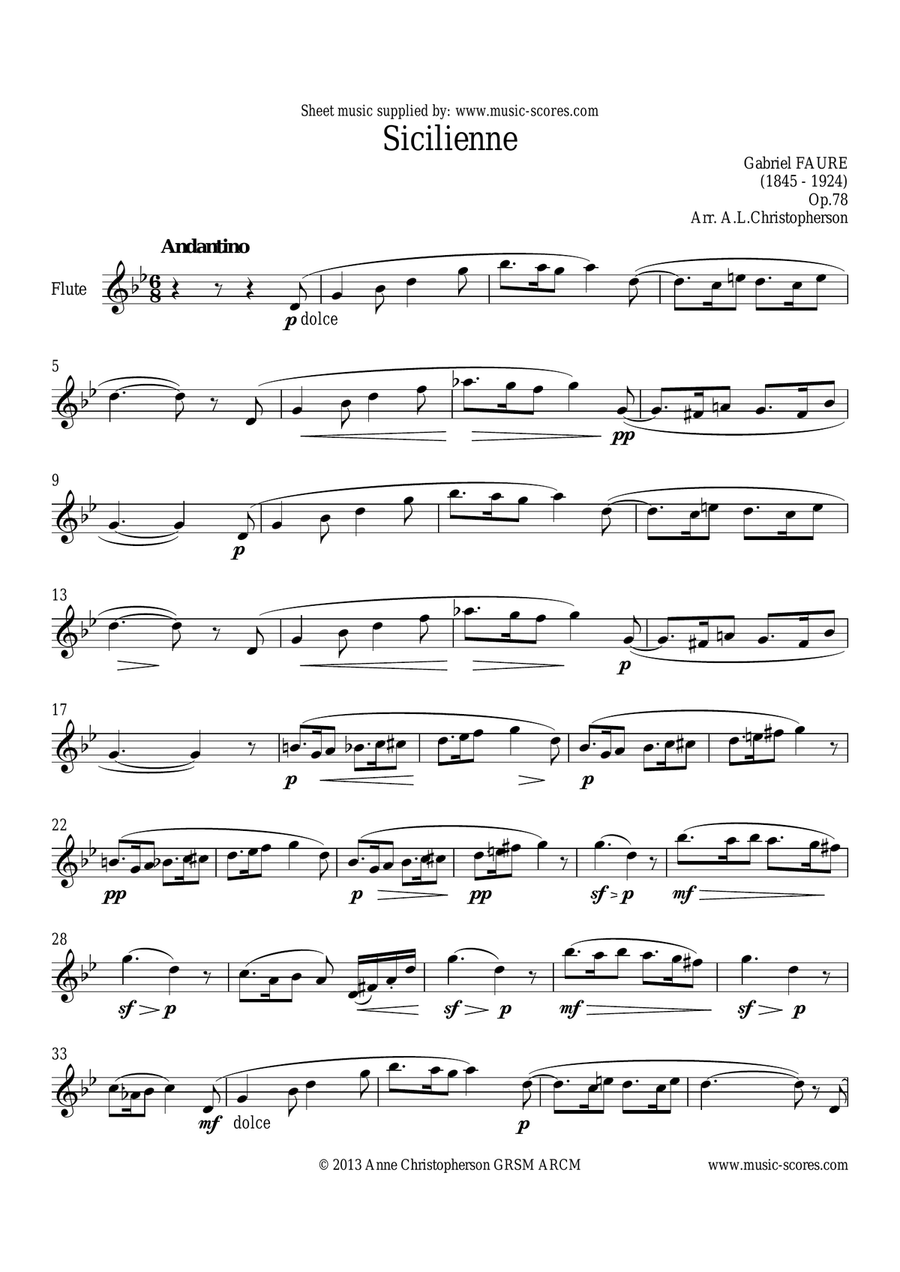 Fauré: Sicilienne - Flute (unaccompanied) Flute Solo scores gallery preview page 1