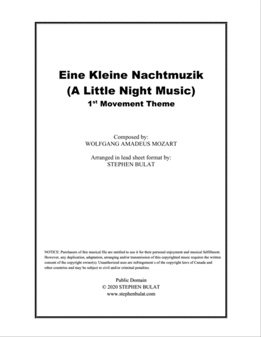 Eine Kleine Nachtmusik (Mozart) - Lead sheet (key of Db) Large Ensemble scores gallery preview page 1