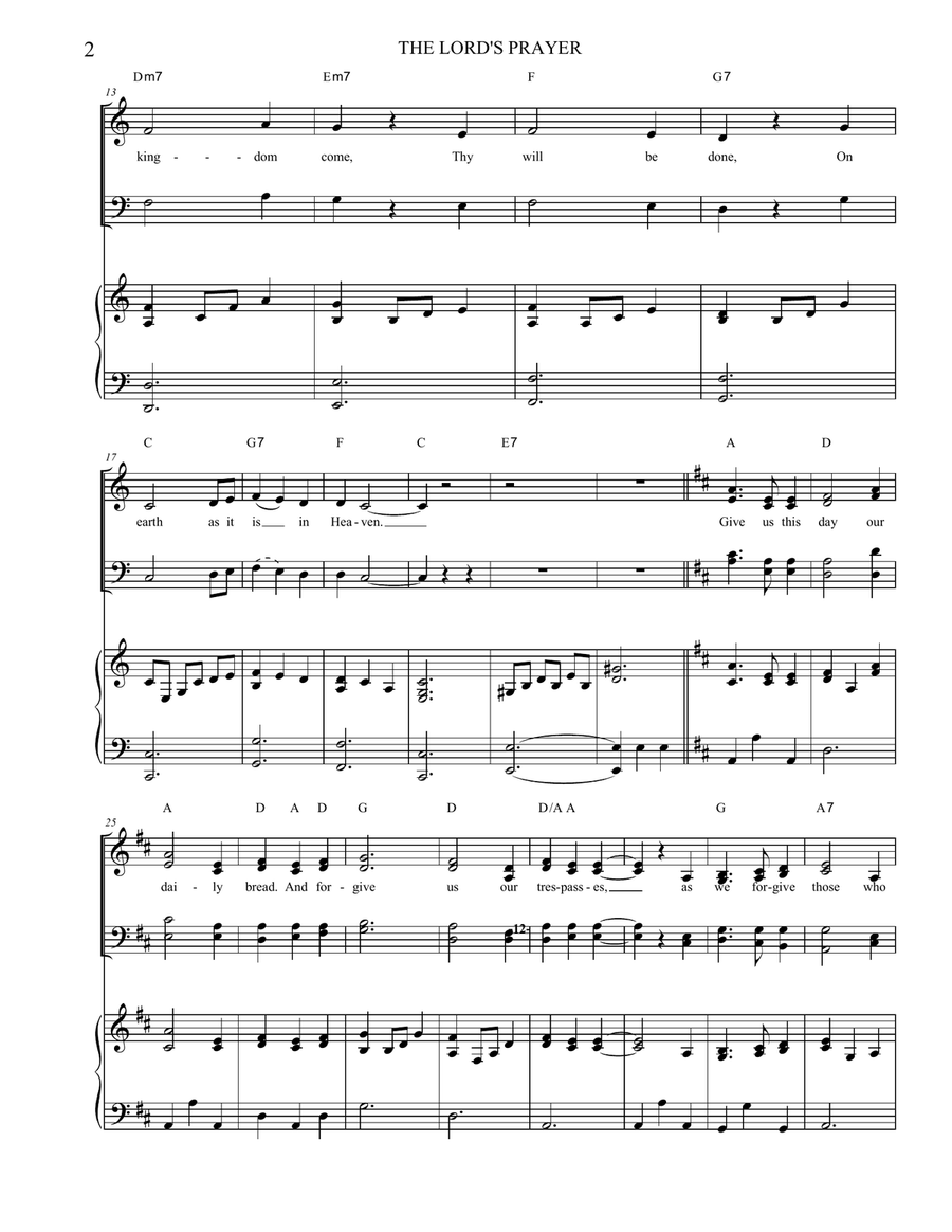 The Lord's Prayer (Our Father Who Art In Heaven) SATB with Piano Accompaniment 4-Part scores gallery preview page 2