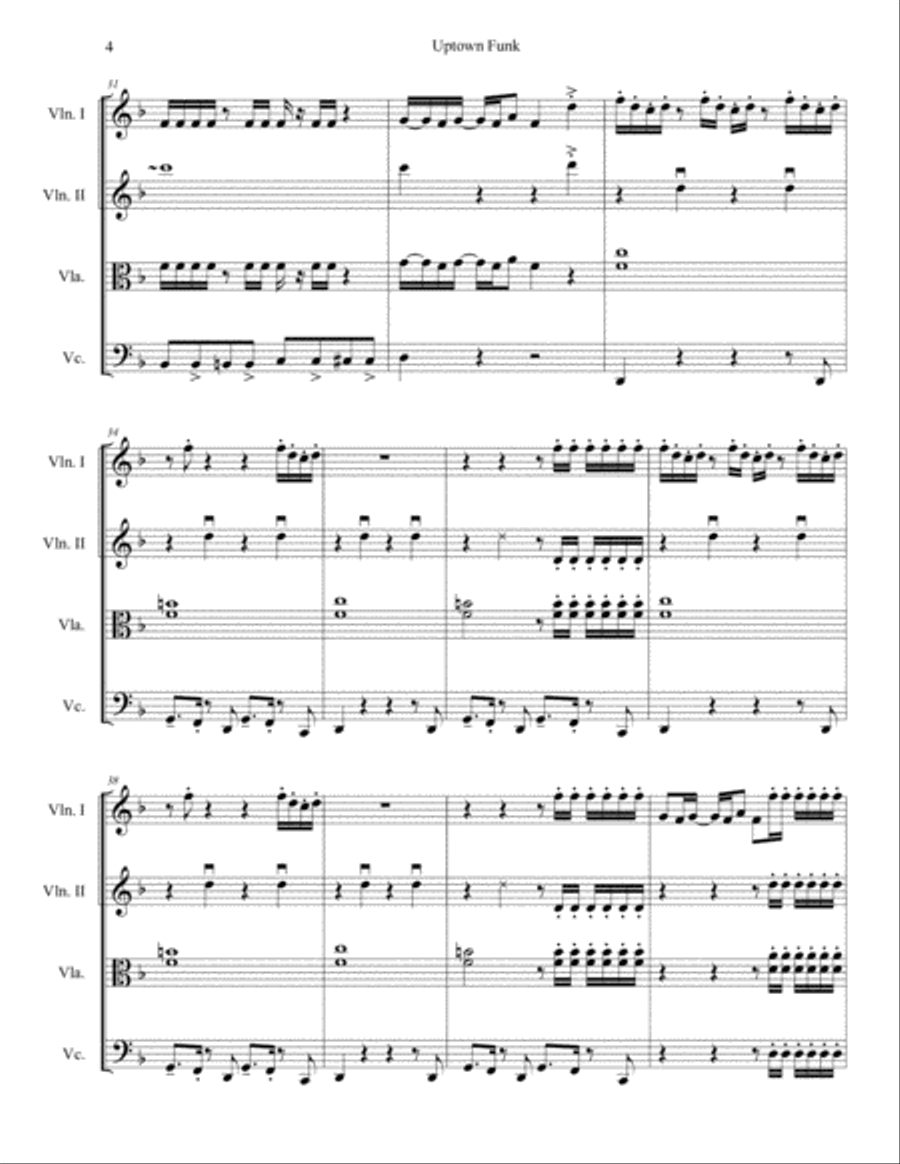 Uptown Funk String Quartet scores gallery preview page 4
