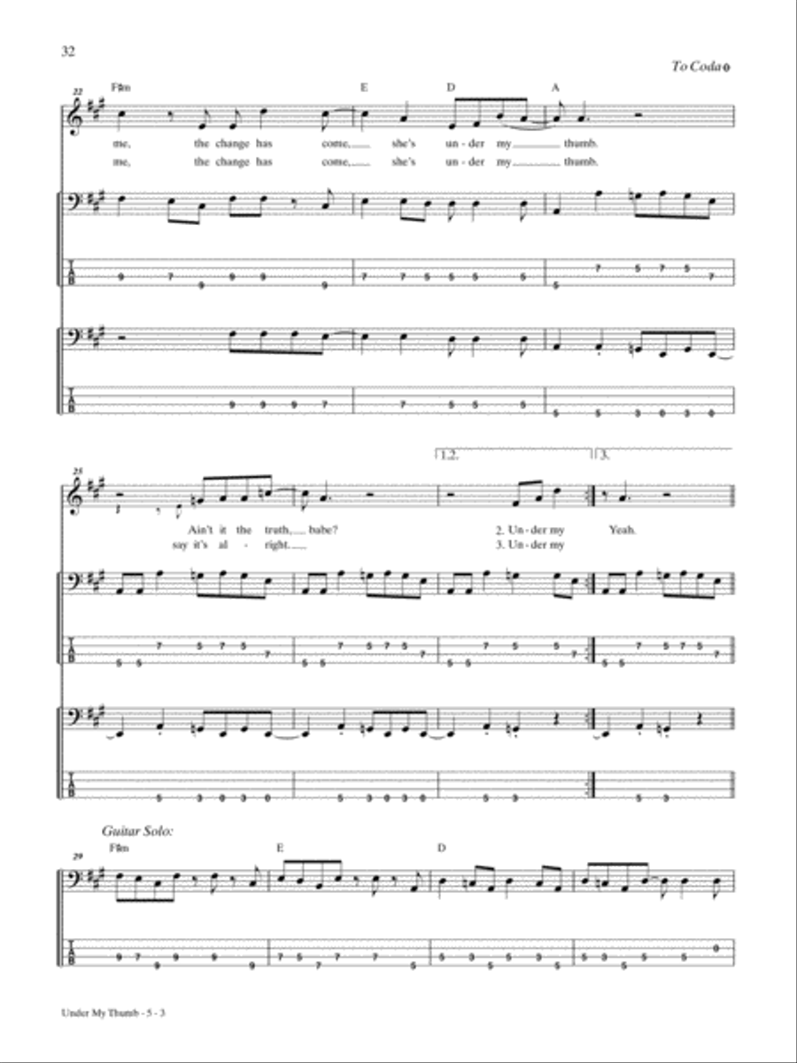 Under My Thumb Bass Guitar Tablature scores gallery preview page 3
