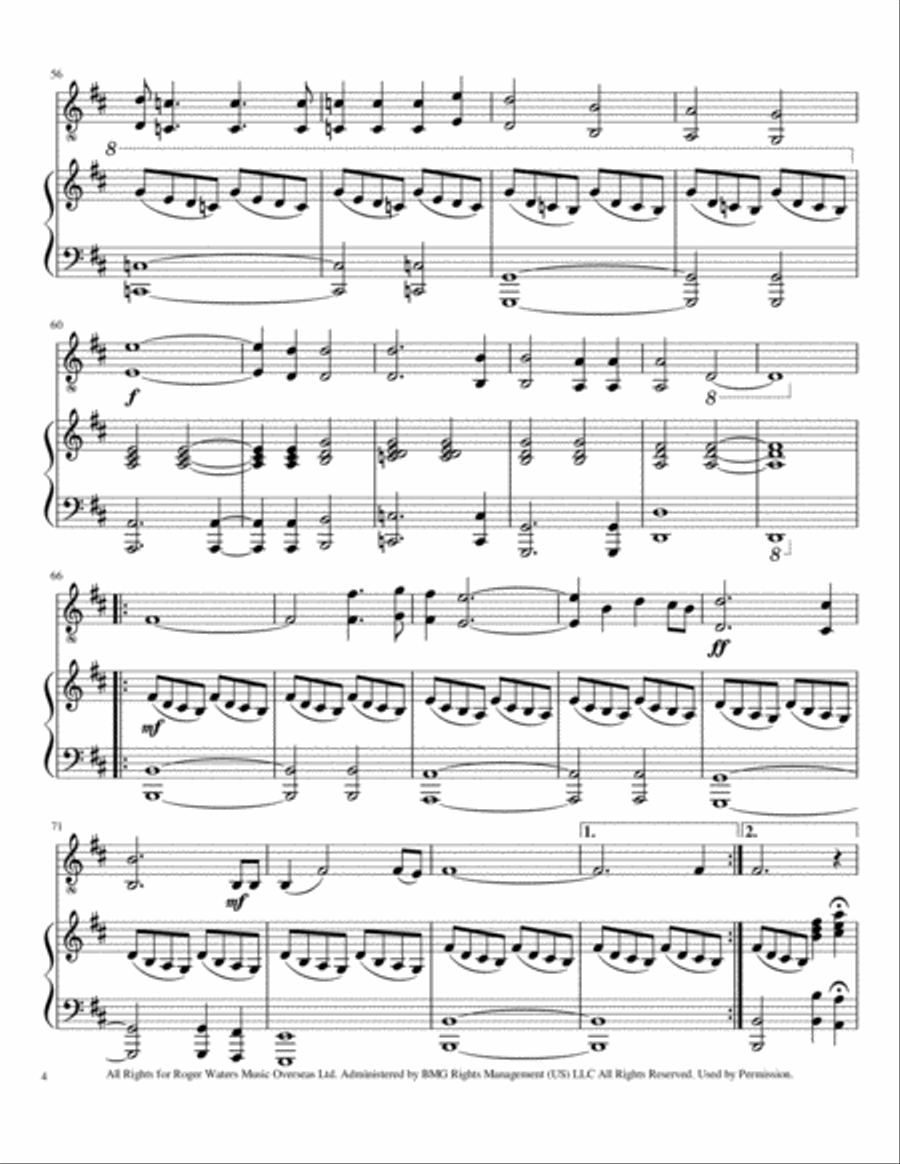 Comfortably Numb 2 Pianos, 4-Hands scores gallery preview page 5