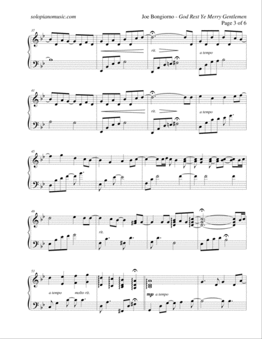 Traditional Christmas - God Rest Ye Merry Gentlemen - by Joe Bongiorno Piano Solo scores gallery preview page 3
