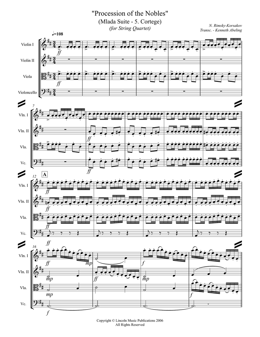 Procession of the Nobles from Mlada (for String Quartet) String Quartet scores gallery preview page 2
