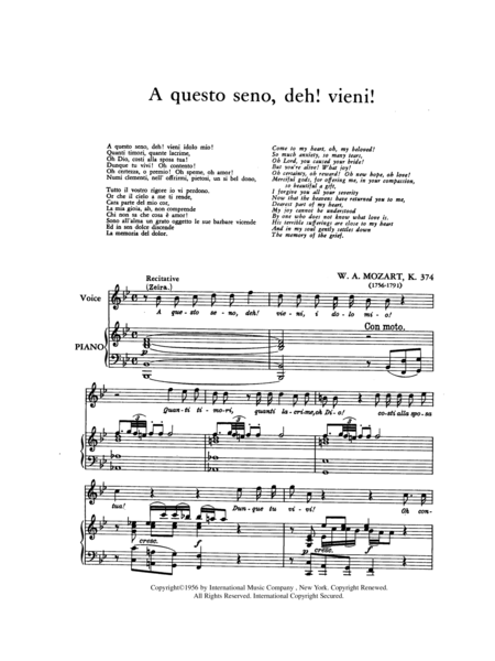 A Questo Seno Deh! Concert Aria (I. & E.), K. 374