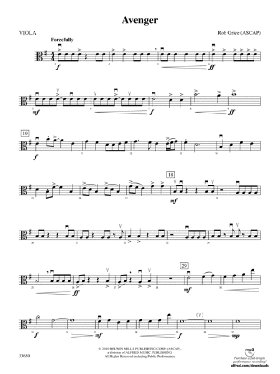 Avenger: Viola Avenger: Viola String Orchestra scores gallery preview page 1
