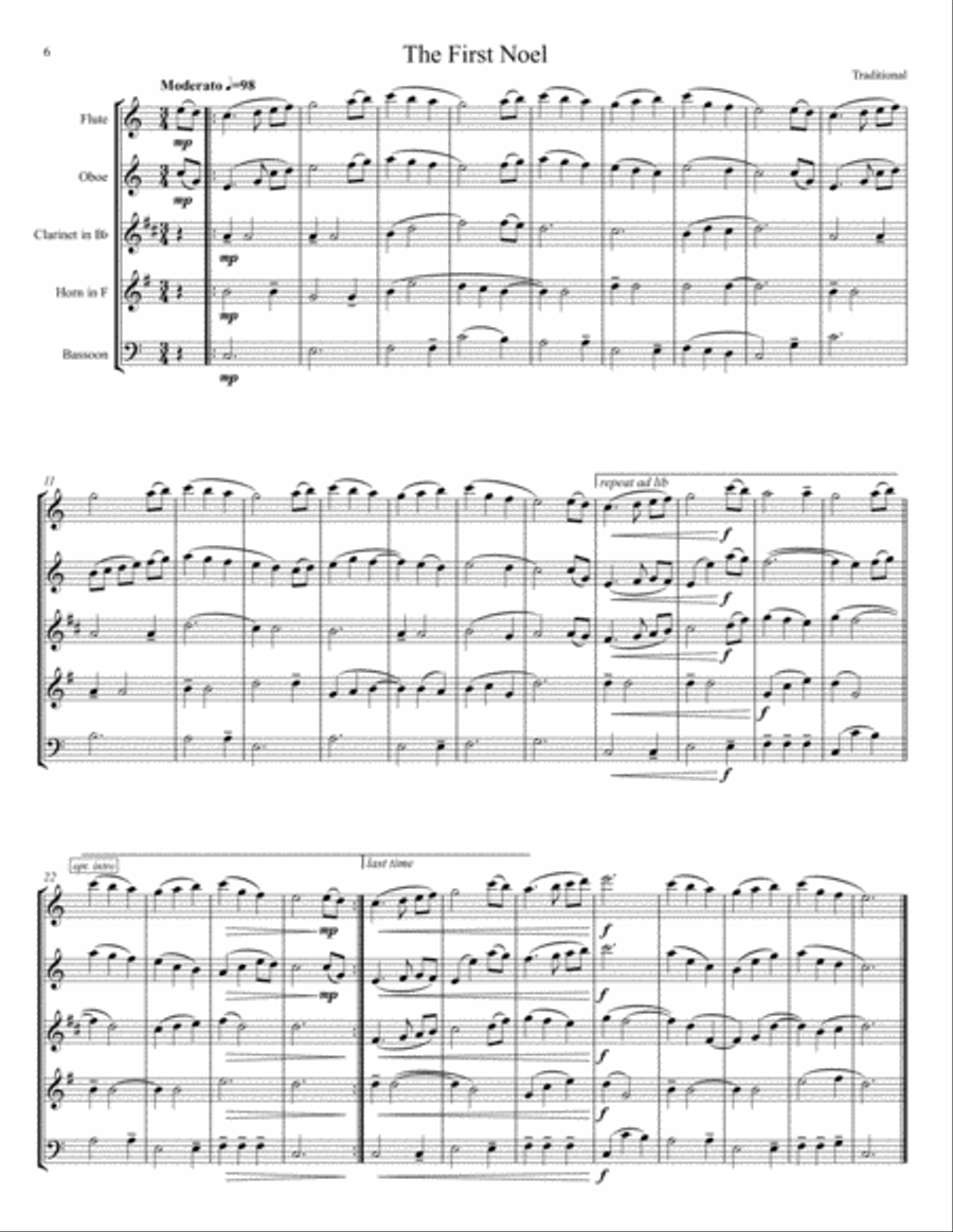 Twenty Christmas Carols for Woodwind Quintet Woodwind Quintet scores gallery preview page 6