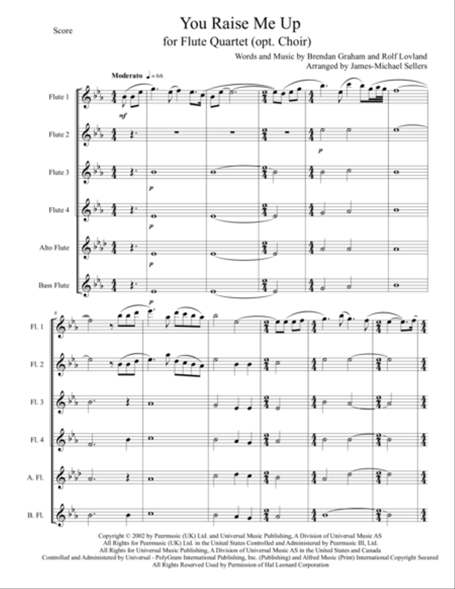 You Raise Me Up by Rolf Lovland Flute Quartet - Digital Sheet Music