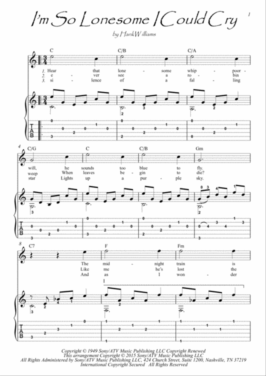 I'm So Lonesome I Could Cry Electric Guitar scores gallery preview page 1