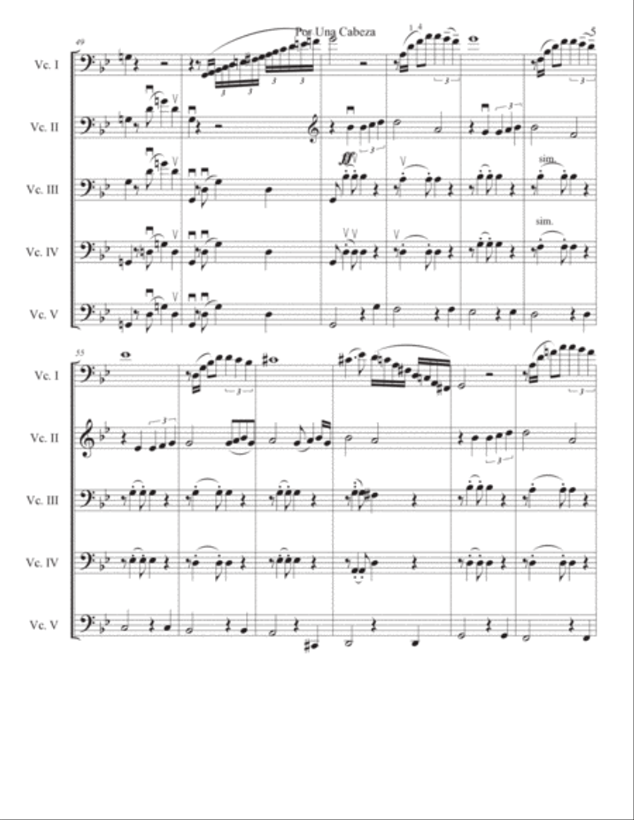 Por Una Cabeza for 5 celli or cello choir Chamber Music scores gallery preview page 5