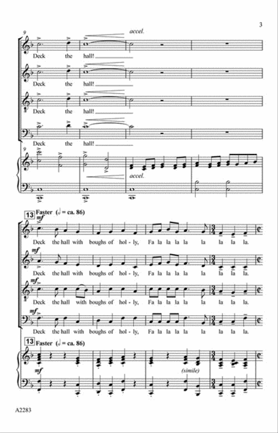 Variations on “Deck the Hall” 4-Part scores gallery preview page 3