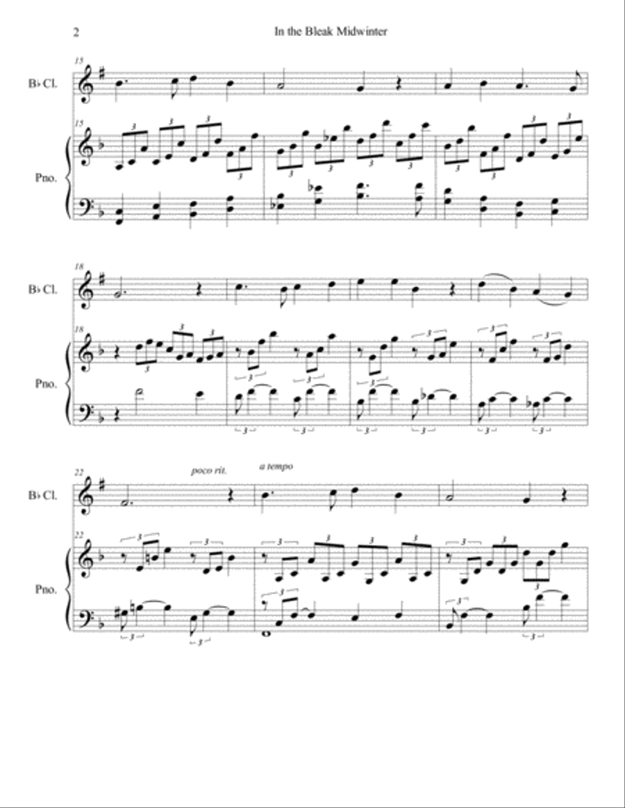 In the Bleak Midwinter (clarinet/piano), arr. Brenda Portman Clarinet Solo scores gallery preview page 2