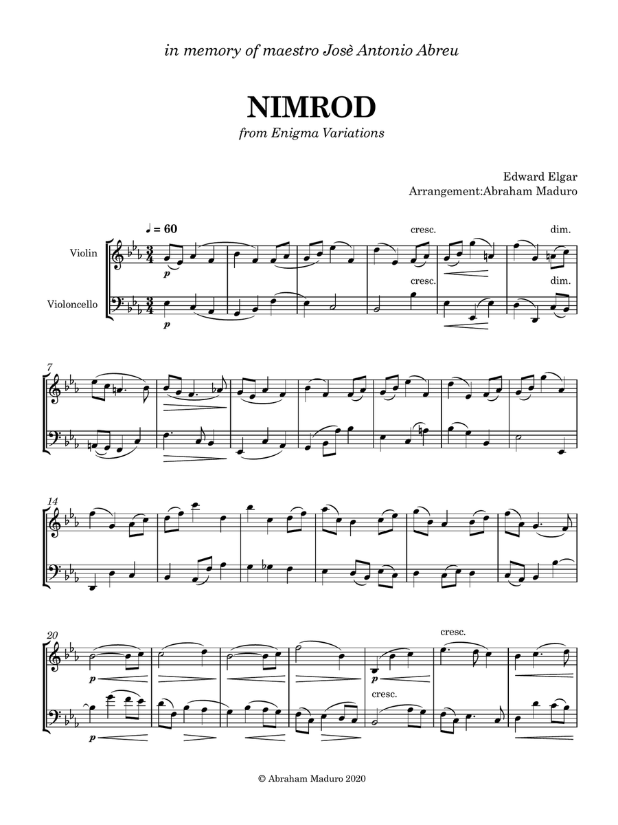 Nimrod from Enigma Variations Violin Cello Duet String Duet scores gallery preview page 2