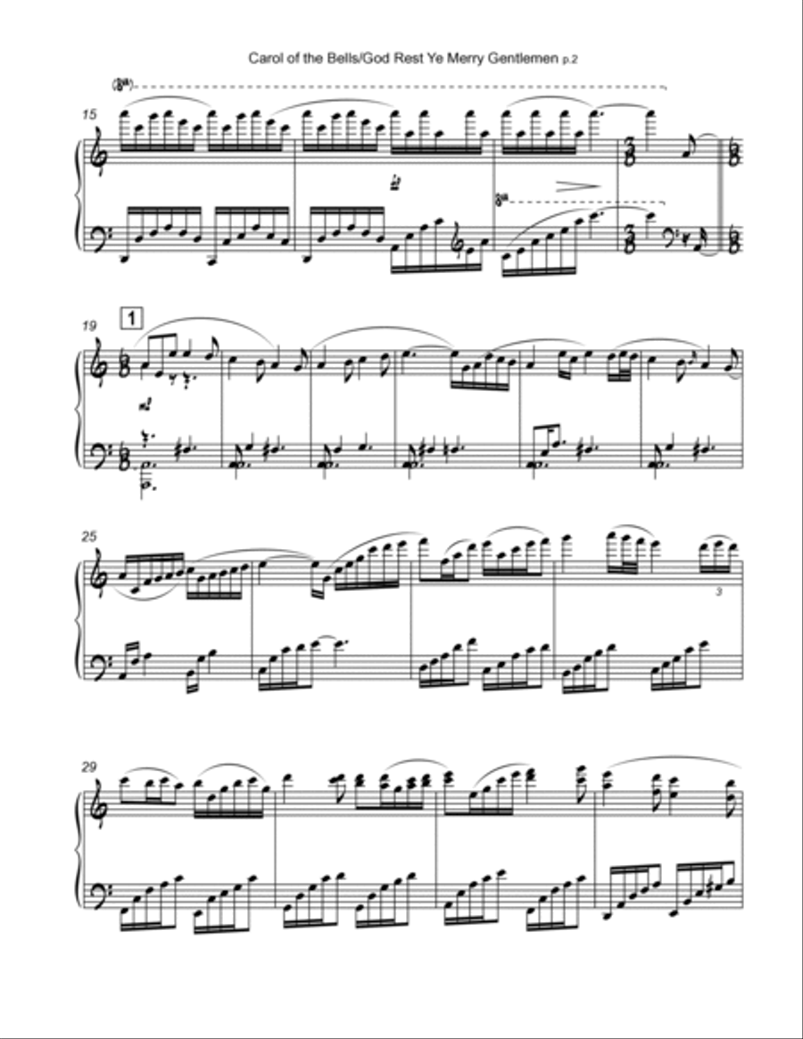 Carol of the Bells / God Rest Ye Merry Gentlemen Piano Solo scores gallery preview page 3