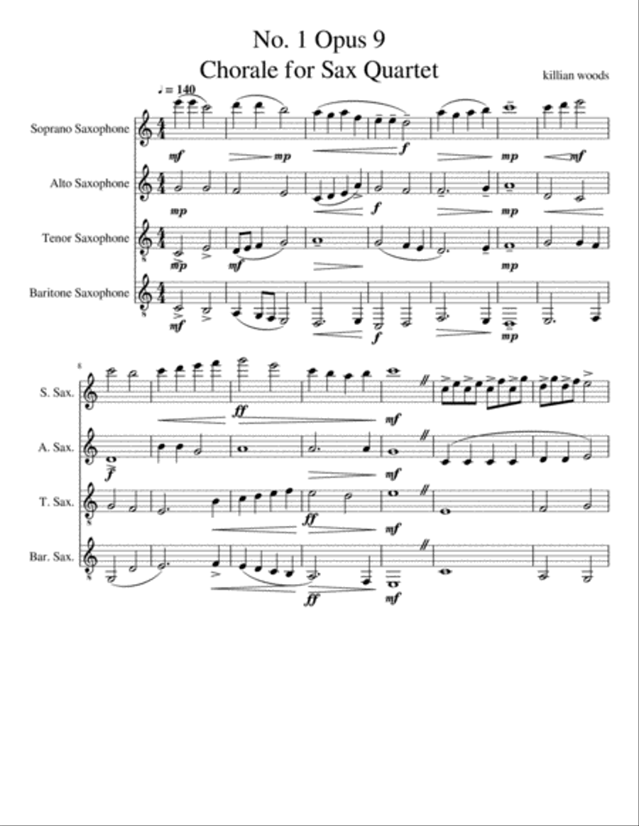 Chorale for Saxophone Quartet Saxophone Quartet scores gallery preview page 1